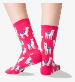 Women"s Llamas Crew Socks In Hot Pink Front"  Class="slick - Sock, HD Png Download, Free Download