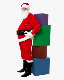 Santa Claus With Four Boxes Png Image - Christmas Day, Transparent Png, Free Download