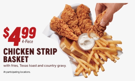 99 4-piece Chicken Strip Basket With Fries, Texas Toast - Crispy Fried Chicken, HD Png Download, Free Download