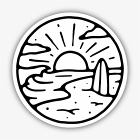 Surfboard Beach Sticker - Black And White Beach Stickers, HD Png Download, Free Download