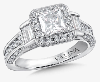 Valina Halo Engagement Ring Mounting In 14k White Gold - Ring Mountings For Princess Cut Diamonds, HD Png Download, Free Download
