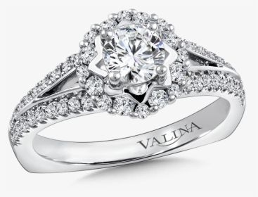 Valina Halo Engagement Ring Mounting In 14k White Gold - Valina And Sapphire Engagement Rings, HD Png Download, Free Download