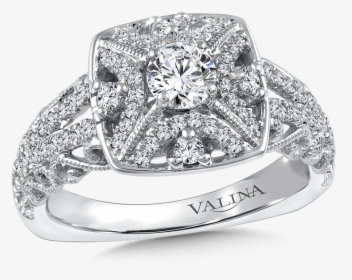 Valina Halo Engagement Ring Mounting In 14k White/rose - 3 Stone With Halo Engagement Ring, HD Png Download, Free Download