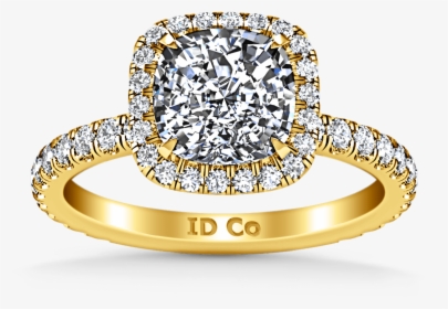 Yellow Gold Halo Cushion Cut Engagement Rings, HD Png Download, Free Download