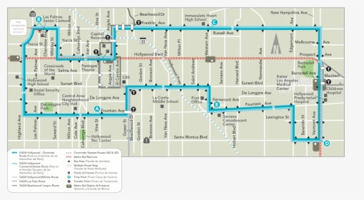 Dash Hollywood Map - Ladot Hollywood Route, HD Png Download, Free Download