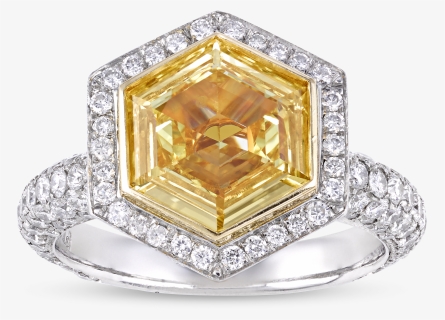 Hexagon Fancy Intense Yellow Diamond Ring, - Diamond Color, HD Png Download, Free Download