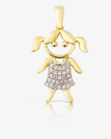 10k Yellow Gold Diamond Girl Pendant - Cartoon, HD Png Download, Free Download