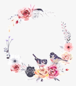 Dreamlike Watercolor Flower And Bird Wreath Png Transparent - Floral Wreath With Transparent Background, Png Download, Free Download