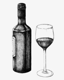 Wine Glass Bottle Black And White, HD Png Download, Free Download
