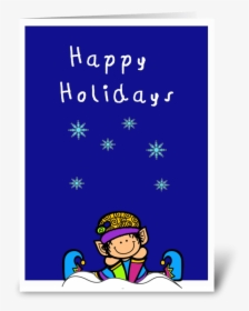 Cute Elf In The Snow Happy Holidays Card Greeting Card - Happy Birthday Penguin Card, HD Png Download, Free Download