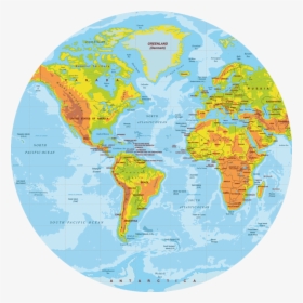 Polypropyln Physical World Map Round Placemat E-2"  - World Map Round, HD Png Download, Free Download