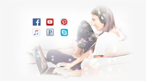 Woman With Headphones Using A Tablet - Wordpress, HD Png Download, Free Download