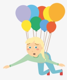 A Drawing Of A Girl Floating Away With Lots Of Balloons - Cartoon, HD Png Download, Free Download