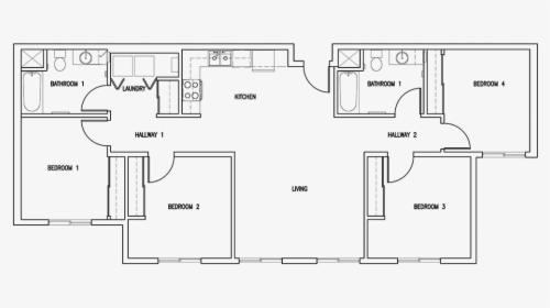 8th & Wake Floor Plan For 4 Bedroom, 2 Bathroom Flat - 4 Bedroom Flat Plan, HD Png Download, Free Download