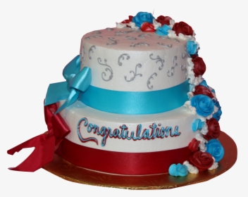 2 Tier Round Congratulations Cake Red & Blue - Graduation Cakes Red And Blue, HD Png Download, Free Download