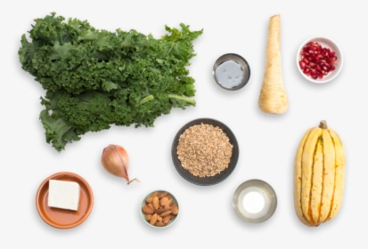 Warm Squash & Kale Salad With Pearled Farro & Pomegranate - Vegetarian Cuisine, HD Png Download, Free Download