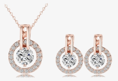 Jeminee Jewellery Angelina Rose Gold Crystal Necklace - Rose Gold Plated Necklace Earring Sets, HD Png Download, Free Download