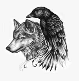 Drawing Tattoo Back - Raven And Wolf Tattoo, HD Png Download, Free Download