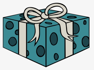 Gift, Box, Bow, Ribbon, Teal, Silver, Dots, Celebration - Birthday Coloring Pages, HD Png Download, Free Download