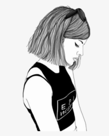 #tumblrgirl #tristeza #tumblr #girltumblr - Black And White Girl Drawing Short Hair, HD Png Download, Free Download
