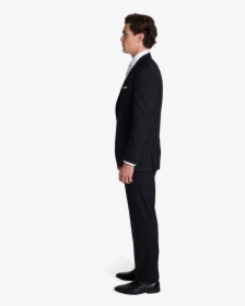Black Notch Lapel Suit With Silver Tie - Men Suit Side View Png, Transparent Png, Free Download