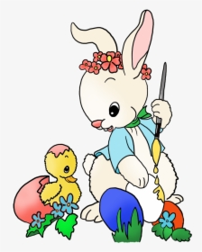 Easter Bunny Surprised By Easter Chicken - Cartoon, HD Png Download, Free Download