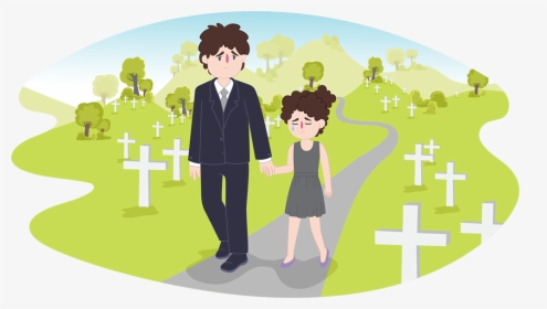 Child And Male Parent Or Carer Walking Through A Cemetery - Illustration, HD Png Download, Free Download