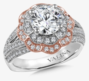 Valina Halo Engagement Ring Mounting In 14k White/rose - Valina Rose Gold Engagement Rings, HD Png Download, Free Download