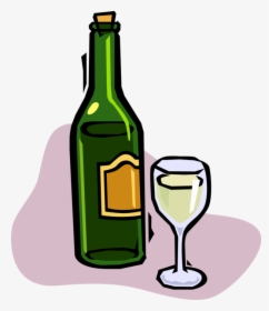 Vector Illustration Of Bottle Of White Wine With Glass - Flasche Wein Clipart, HD Png Download, Free Download