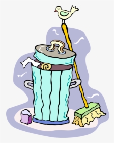 Vector Illustration Of Garbage Or Trash Can With Broom - Clean Up Clip Art, HD Png Download, Free Download