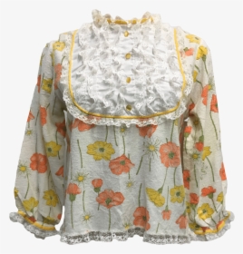 70"s Lace Bib Front Floral Print Blouse, HD Png Download, Free Download