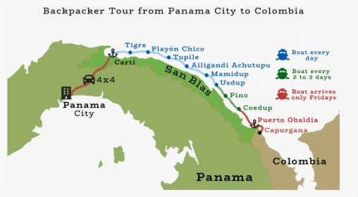 Map Of Panama To Colombia Tour - Map, HD Png Download, Free Download