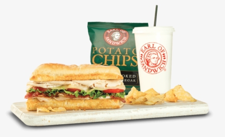 Sandwich Chips & Drink On Wood Plank - Earl Of Sandwich Combo, HD Png Download, Free Download