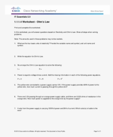 Pdf - 1 - 1 1 - 4 Ohm"s Law , Png Download - Cisco Ohm's Law Answers, Transparent Png, Free Download