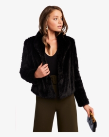 Rabbit Faux Fur Jacket In Colour Caviar - Girl, HD Png Download, Free Download