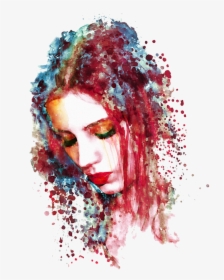 Sad Girl Watercolor Art, HD Png Download, Free Download