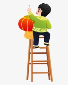 Ladder Hanging Lantern Character New Year Png And Psd - Chinese New Year, Transparent Png, Free Download