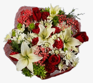 Christmas Flowers By Bulk White Lilies Red Christmas - Flower Arrangement Roses And Lily Red, HD Png Download, Free Download