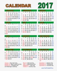 Printable Calendar 2017 For Us Pdf Free Printable Pdf - 2017 American Holiday Calendar, HD Png Download, Free Download