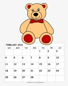 Printable Calendar February 2017 Cute - September 2018 Calendar Teddy Bear, HD Png Download, Free Download