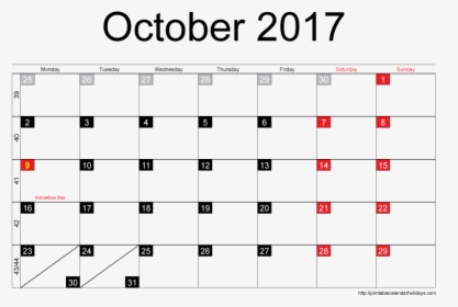 Blank Printable October 2017 Calendar 2018 - Many Days Are In January, HD Png Download, Free Download