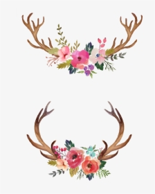 Watercolour Flowers Watercolor Painting - Antlers With Flowers Clipart, HD Png Download, Free Download