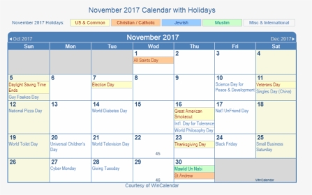 November 2017 Printable Calendar With Us Holidays Including - May 2021 Calendar With Holidays, HD Png Download, Free Download