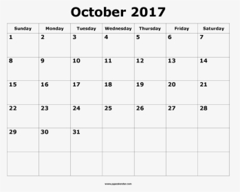 Images Of October Calendar Printable Template Png October - Calendar, Transparent Png, Free Download