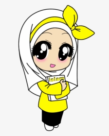 Chibi Muslim Image - Kartun Muslimah Warna Kuning, HD Png Download, Free Download