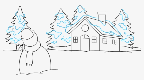 How To Draw Winter Scenery - Easy Drawing Of A Winter Wonderland, HD Png Download, Free Download