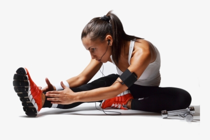 Woman With Headphones Tying Shoes - Sport & Fitness Banner, HD Png Download, Free Download