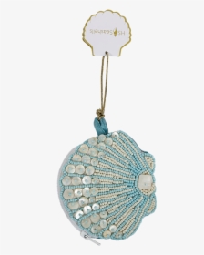 Beaded Scallop Purse Blue & Creme Beads Blue Back 4" - Locket, HD Png Download, Free Download
