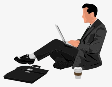 Man Sitting With Laptop - Cartoon With Laptop Png, Transparent Png, Free Download