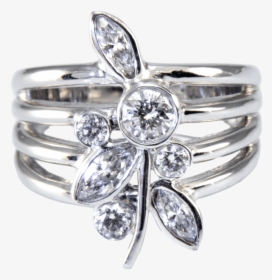 18k White Gold And Diamond Floral Design Ring - Engagement Ring, HD Png Download, Free Download